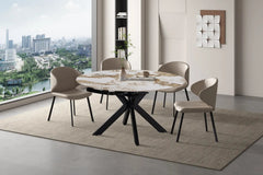 Table Extensible Ronde Plateau en Pierre ATHENYA - 140 x 90 à 140 cm