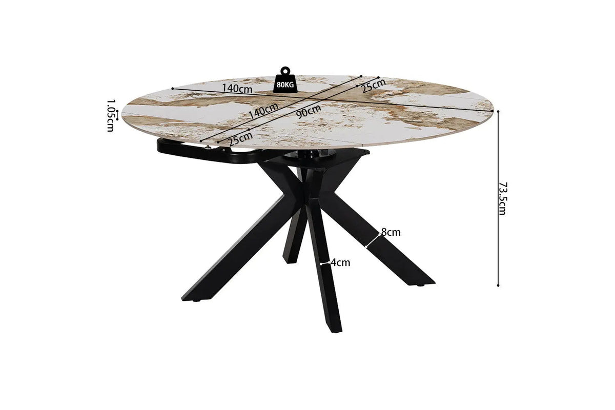 Table Extensible Ronde Plateau en Pierre ATHENYA - 140 x 90 à 140 cm