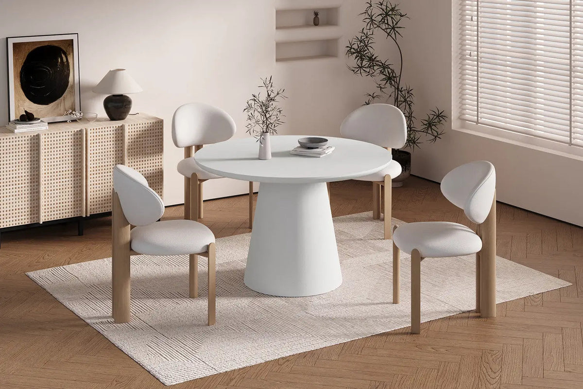 Table Ronde Effet Ciment Écru TAVINA pour salle à manger - 120 cm
