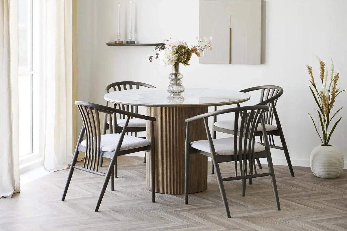 Table Ronde plateau en Céramique ATHENS pour salle à manger - 140x140 cm