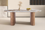 Table à Manger AVORA en Pierre Brillante Beige - 210 x 100 cm