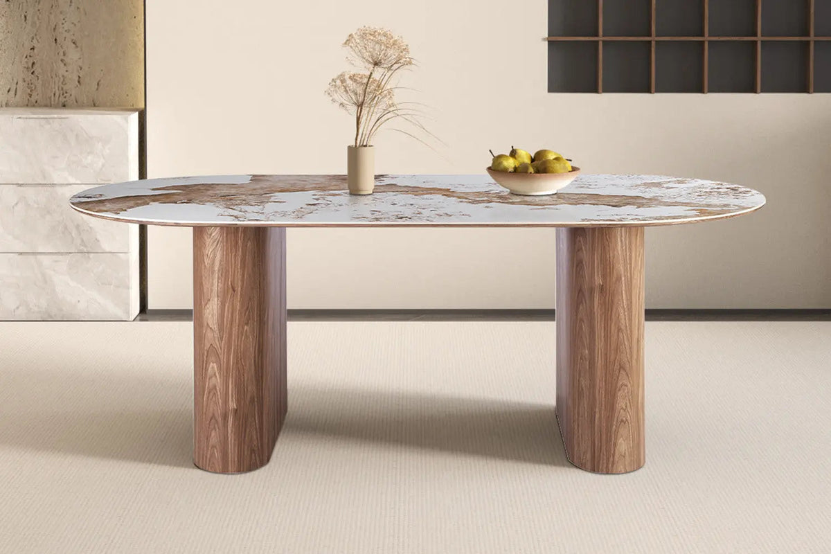 Table à Manger AVORA en Pierre Brillante Beige - 210 x 100 cm