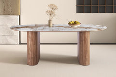 Table à Manger AVORA en Pierre Brillante Beige - 210 x 100 cm