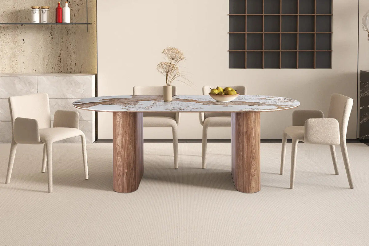 Table à Manger AVORA en Pierre Brillante Beige - 210 x 100 cm