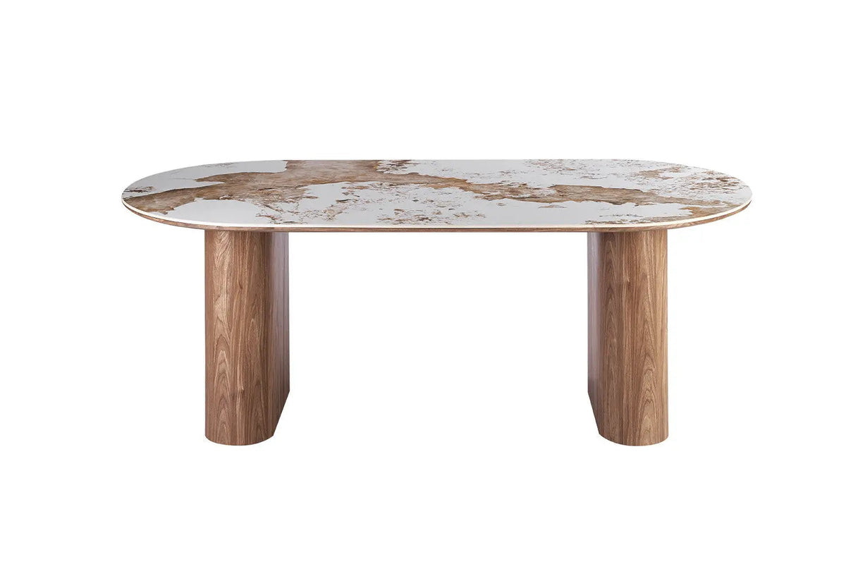 Table à Manger AVORA en Pierre Brillante Beige - 210 x 100 cm