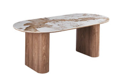 Table à Manger AVORA en Pierre Brillante Beige - 210 x 100 cm