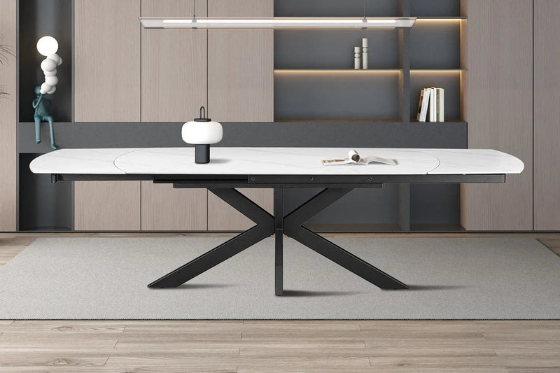 ARES – Table extensible ovale danoise plateau pierre – 160 à 240 cm