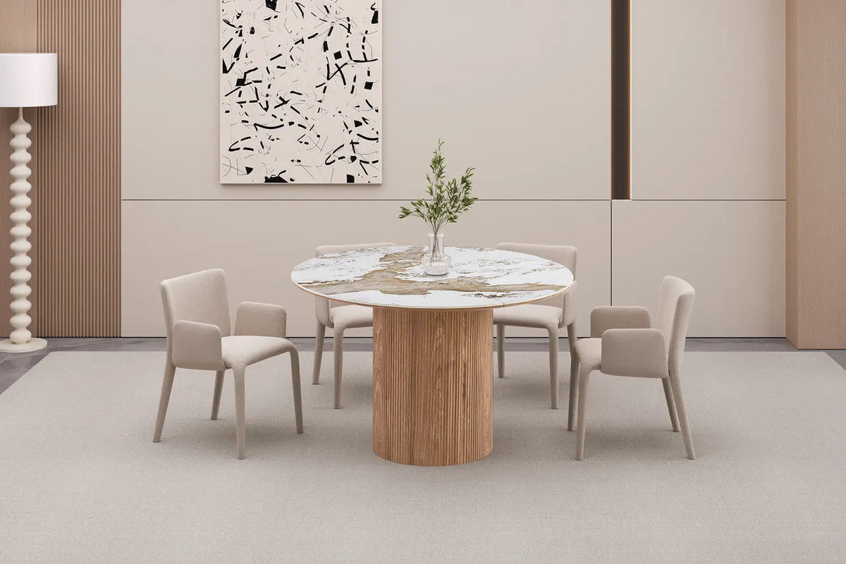 Table à Manger Extensible AVORA en Pierre Brillante Beige - 120 à 200 cm