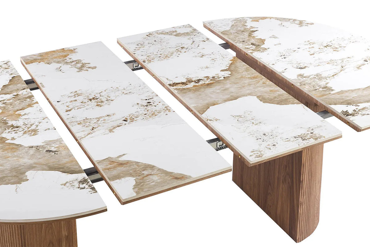 Table à Manger Extensible AVORA en Pierre Brillante Beige - 120 à 200 cm
