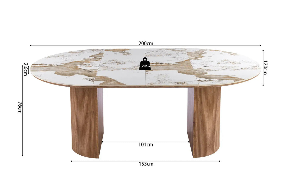 Table à Manger Extensible AVORA en Pierre Brillante Beige - 120 à 200 cm