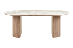 Table à Manger Ovale ATHENS Céramique Blanc Marron -  210 x 100 cm