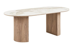 Table à Manger Ovale ATHENS Céramique Blanc Marron -  210 x 100 cm