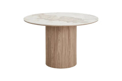 Table Ronde ATHENS en plateau en céramique, blanc, marron foncé - 120 cm
