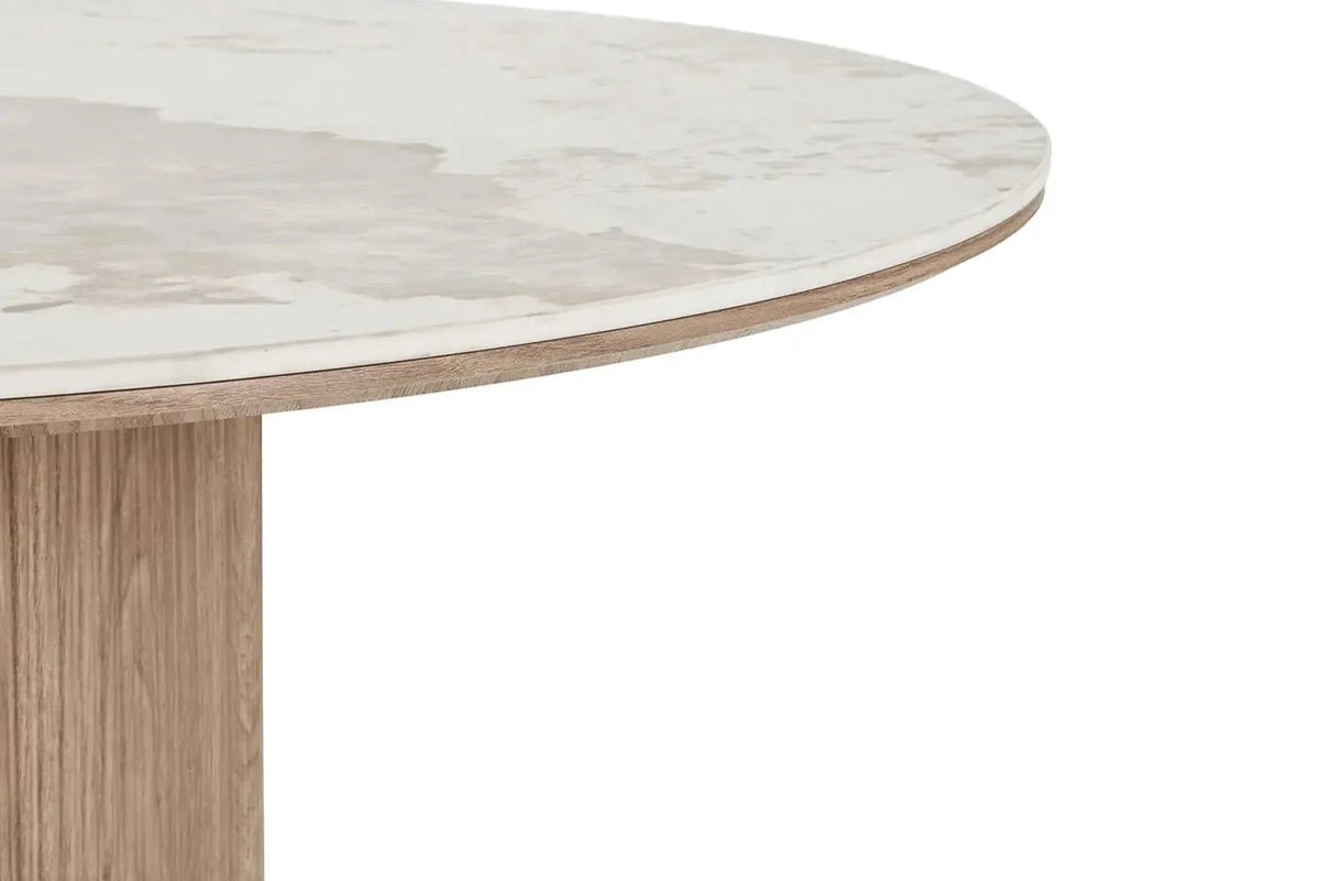 Table Ronde ATHENS en plateau en céramique, blanc, marron foncé - 120 cm