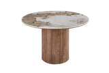 Table à Manger Ronde AVORA en Pierre Brillante Brun Doré - Ø 120 cm