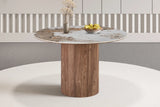 Table à Manger Ronde AVORA en Pierre Brillante Brun Doré - Ø 120 cm