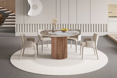 Table à Manger Ronde AVORA en Pierre Brillante Brun Doré - Ø 120 cm