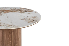 Table à Manger Ronde AVORA en Pierre Brillante Brun Doré - Ø 120 cm