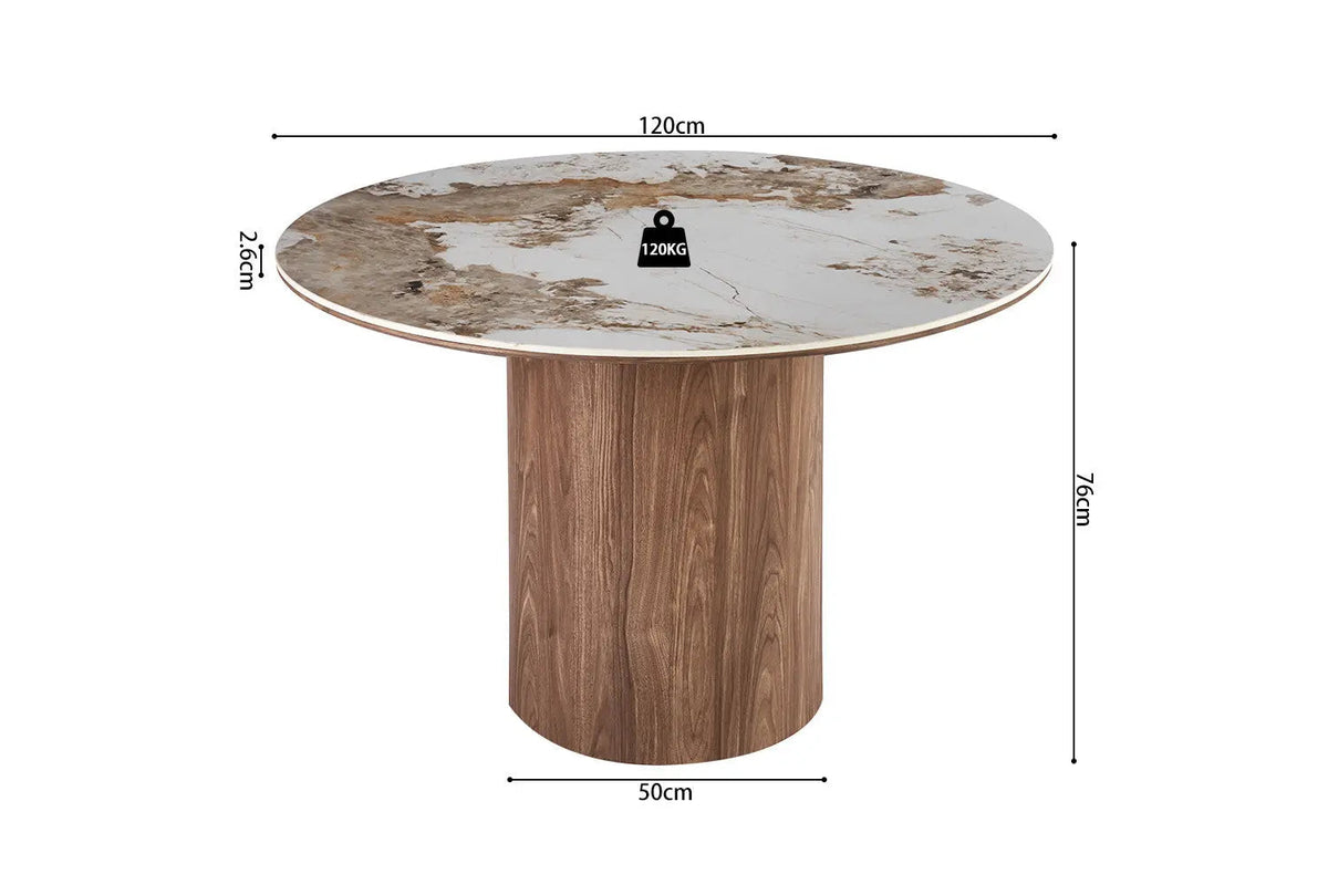 Table à Manger Ronde AVORA en Pierre Brillante Brun Doré - Ø 120 cm
