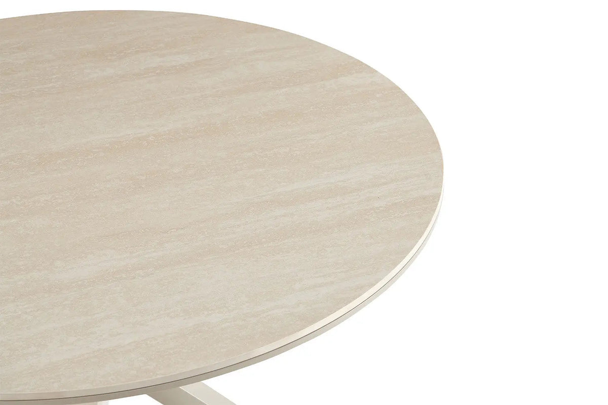 Table à Manger Ronde NOAH en Pierre Frittée Beige - Ø 120 cm