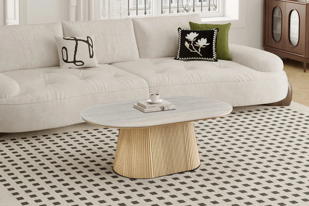 Table basse VEKO Décor Chêne et Plateau Pierre Frittée - 120 x 70 cm