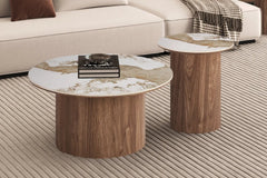 Table d'Appoint Ronde AVORA en Pierre Brillante Brun Doré - Ø 45 cm