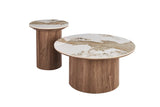 Table d'Appoint Ronde AVORA en Pierre Brillante Brun Doré - Ø 45 cm