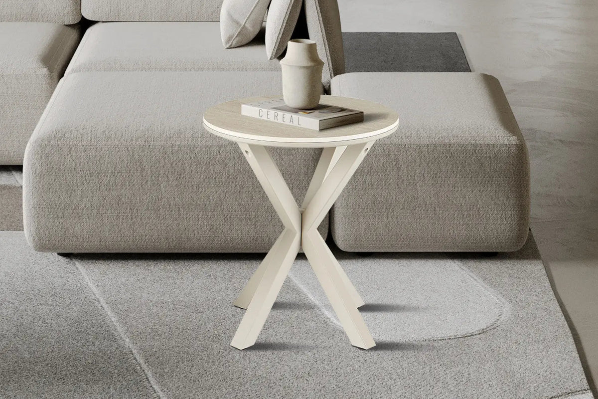Table d'Appoint Ronde NOAH en Pierre Frittée Beige - Ø 50 cm