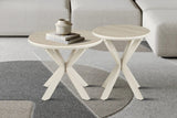 Table d'Appoint Ronde NOAH en Pierre Frittée Beige - Ø 50 cm