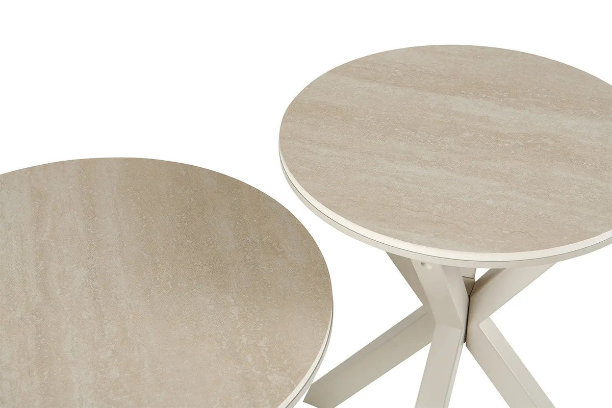 Table d'Appoint Ronde NOAH en Pierre Frittée Beige - Ø 50 cm