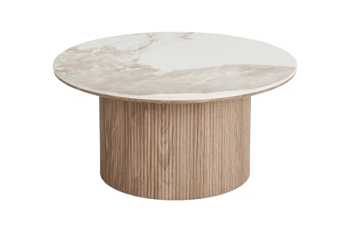 Table basse ATHENS avec un plateau en céramique, blanc et marron foncé - 80x40 cm