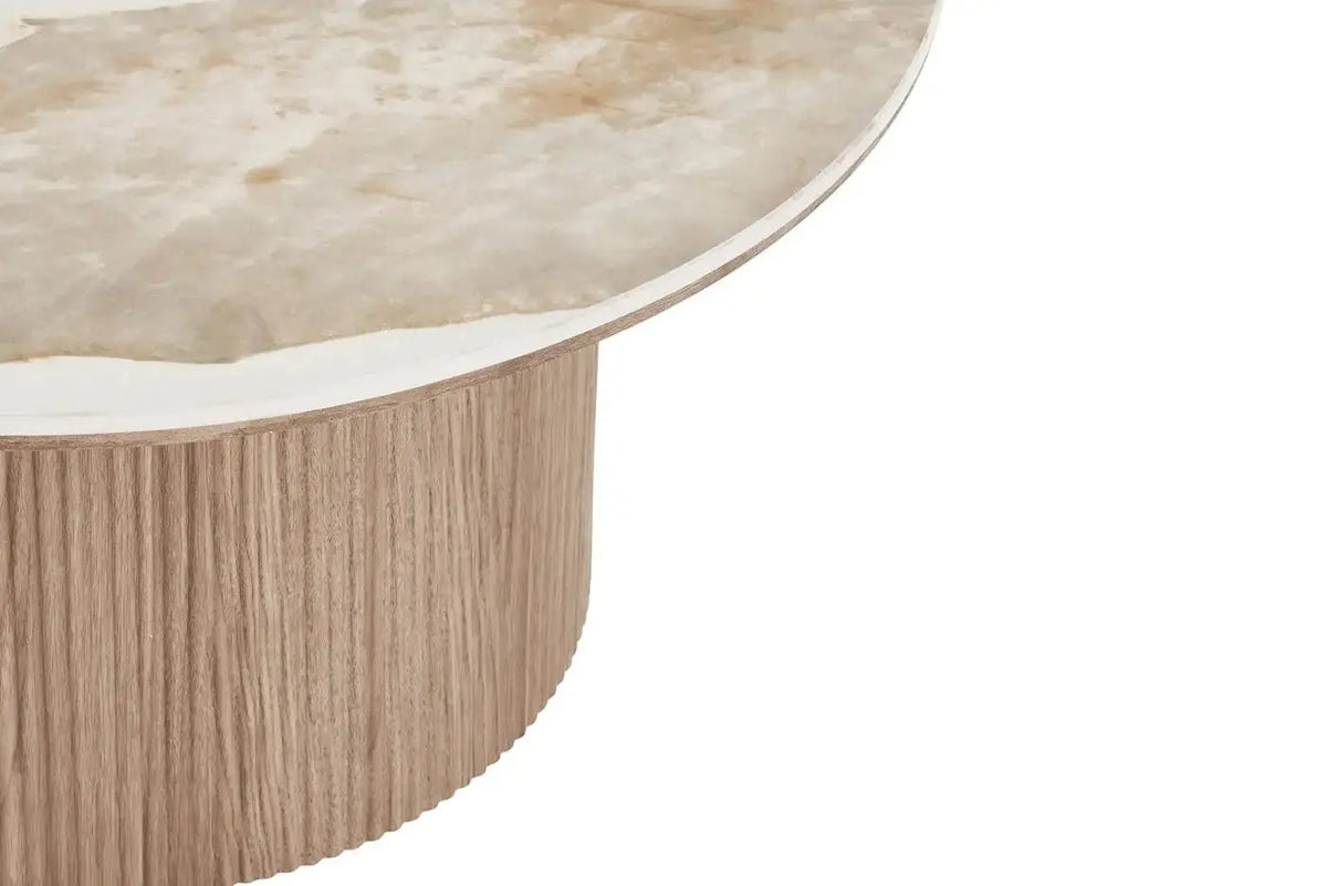 Table basse ATHENS avec un plateau en céramique, blanc et marron foncé - 80x40 cm