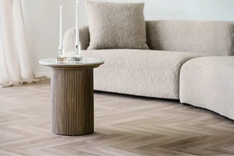 ALCÉA – Table d'appoint plateau céramique blanc et marron foncé – 45 x 50 cm