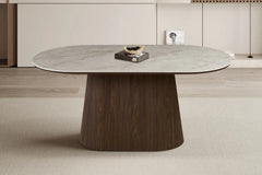 Table de salle à manger VEKO Ovale Décor Chêne et Plateau Pierre Frittée - 180 x 90 cm