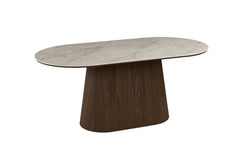 Table de salle à manger VEKO Ovale Décor Chêne et Plateau Pierre Frittée - 180 x 90 cm