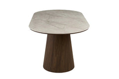 Table de salle à manger VEKO Ovale Décor Chêne et Plateau Pierre Frittée - 180 x 90 cm
