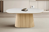 Table de salle à manger VEKO Ovale Décor Chêne et Plateau Pierre Frittée - 180 x 90 cm