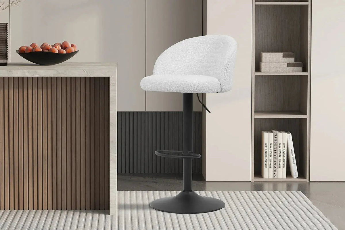 Tabourets de Bar AYDA en Tissu Bouclé Blanc - 49 x 46 cm