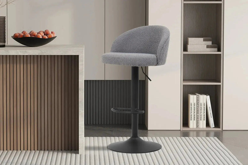 ARDA – Lot de 2 tabourets de bar en tissu bouclé gris clair – 49 x 46 cm