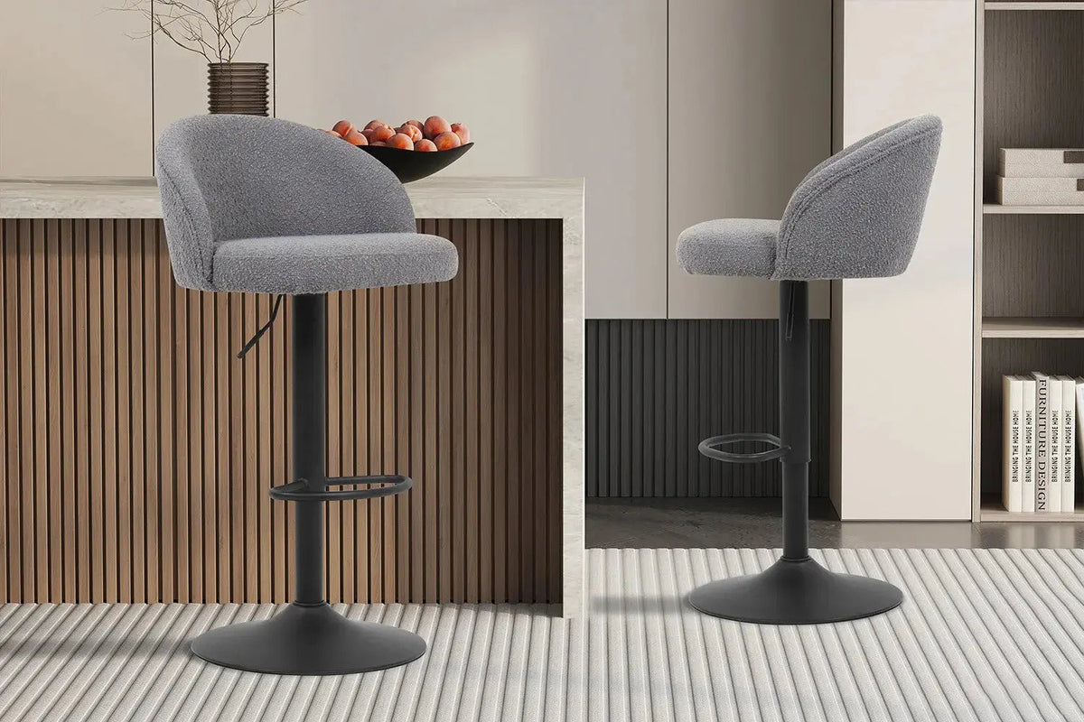 Tabourets de Bar AYDA en Tissu Bouclé Gris Clair - 49 x 46 cm
