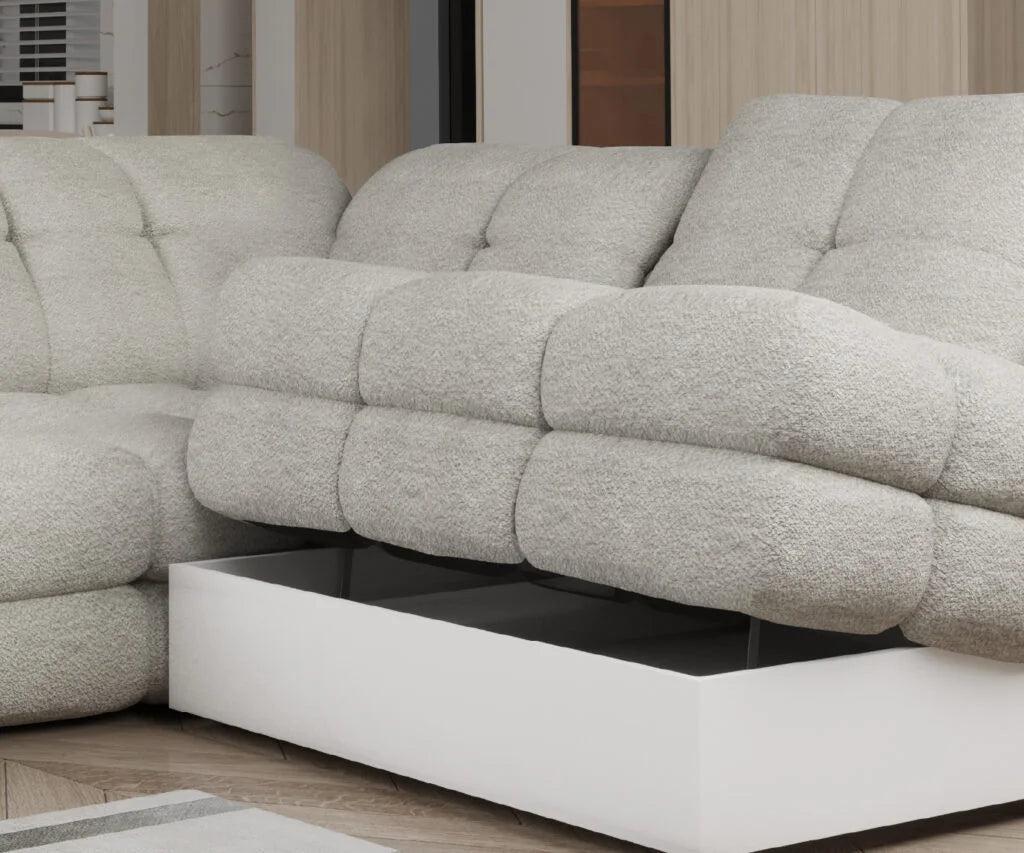 THALES L - Canapé d'angle avec assise électrique et coffre de rangement – 302 x 220 cm