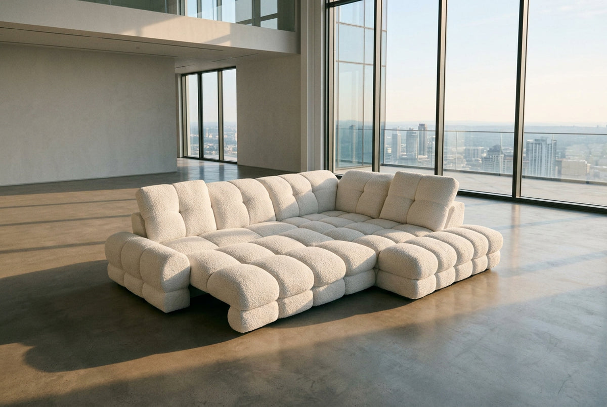 THALES L - Canapé d'angle avec assise électrique et coffre de rangement – 302 x 220 cm
