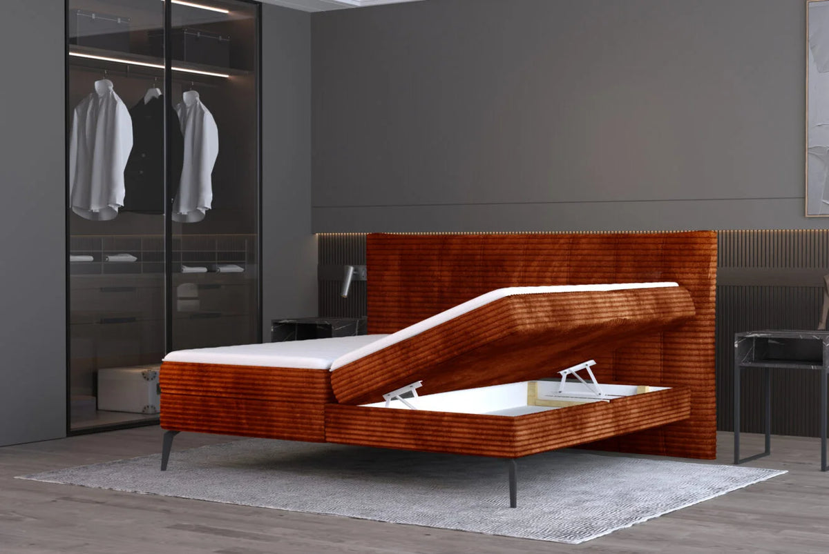 AURORA – Lit Coffre Box Spring avec Matelas Bonell