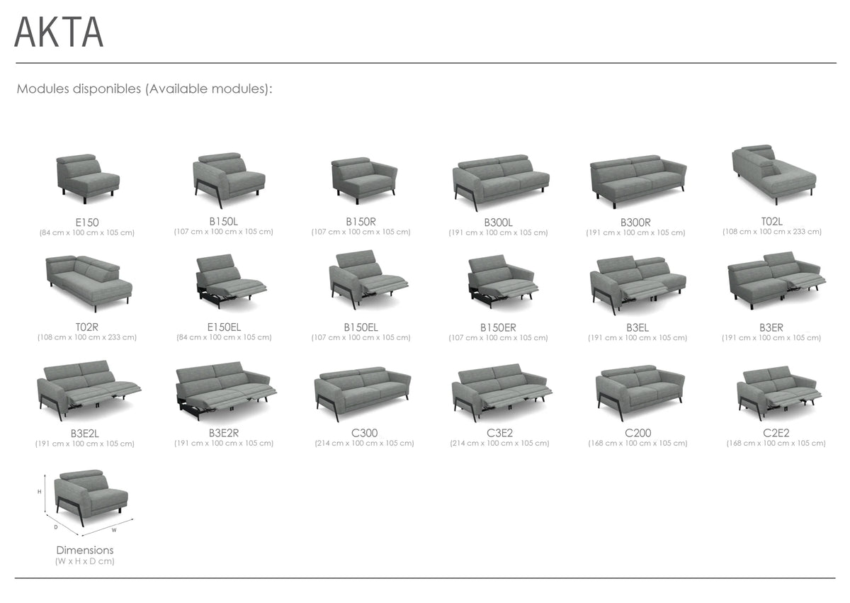 AKTA – Canapé modulable avec assise électrique – 214 x 105 cm