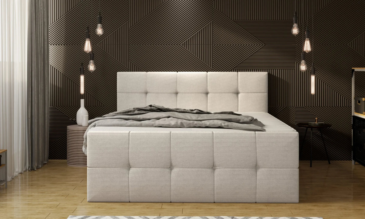 MEDINO – Lit Coffre Box Spring avec Matelas Bonnell